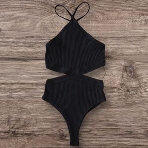 ZARA Black Halter Cutout Bodysuit, Size Small